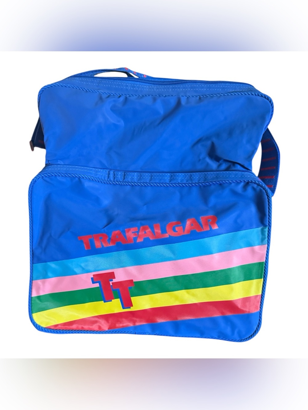 Vintage 90s Trafalgar Blue Rainbow Stripe Large Crossbody Bag
